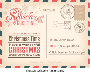 Vintage Christmas And Happy New Year Holiday Postcard Background Vector For Party Invitation Card