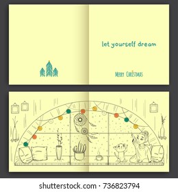 Vintage Christmas and Happy New year holiday postcard template