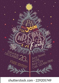  Vintage Christmas holiday invitation poster. Come and join us for Christmas eve party