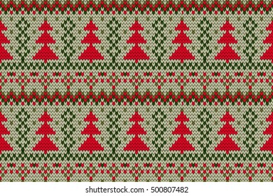 Vintage Christmas holiday seamless background with tree, bunting, snowman, snowflake and Christmas ball, suitable for fabric printing or knitting