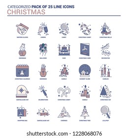 Vintage Christmas Icon set - 25 Flat Line icon set