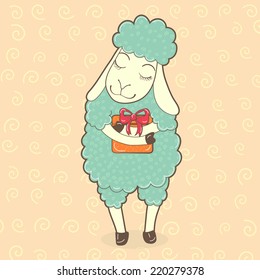Vintage Christmas illustration with cute funny sheep. Perfect for Christmas cards.