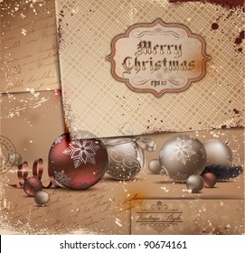 Vintage Christmas Illustration with grungy layered old papers.