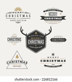 Vintage Christmas Insignia Set - Vector design elements, business signs, labels, badges collection