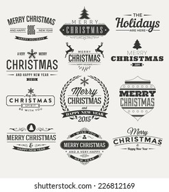 Vintage Christmas Insignia Set - Vector Design Elements, Business Signs, Labels, Badges Collection