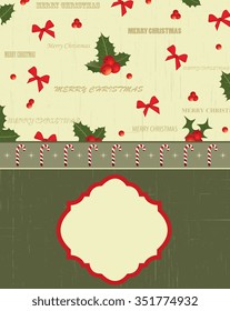 Vintage Christmas invitation card with ornate elegant retro abstract floral design. Vector illustration.