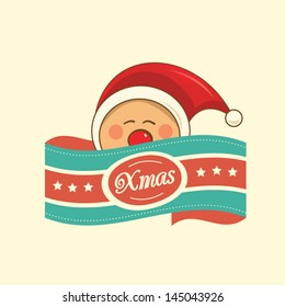 Vintage christmas label with a cute pixie