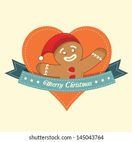 Vintage christmas label with the gingerbread man