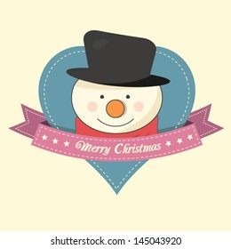 Vintage Christmas label with a happy snowman with a red scarf