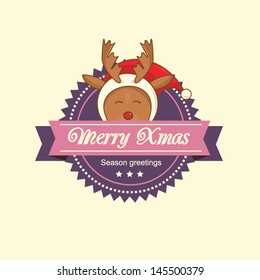 Vintage christmas label with Rudolph the red-nosed reindeer