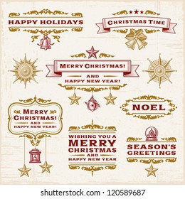 Vintage Christmas Labels. Editable vector illustration.