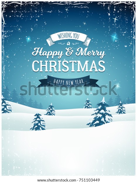 Download Vintage Christmas Landscape Background Illustration Retro Stock Vector Royalty Free 751103449 PSD Mockup Templates