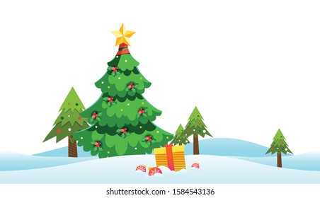 Vintage Christmas Landscape Background with tree