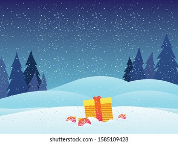 Vintage Christmas Landscape Background with tree