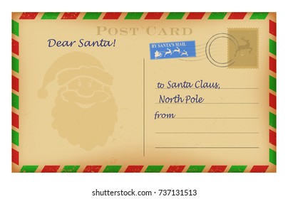 Vintage Christmas letter to Santa template. Wish list design. Isolated on white background. Vector illustration.