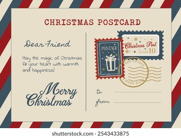 Vintage Christmas mail, postcard, hand drawn vector illustration.