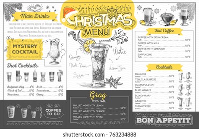 Vintage christmas menu design. Restaurant menu