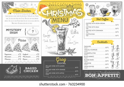 Vintage christmas menu design. Restaurant menu