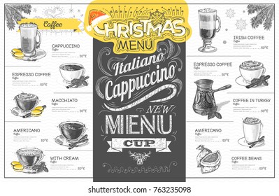 Vintage christmas menu design. Restaurant menu