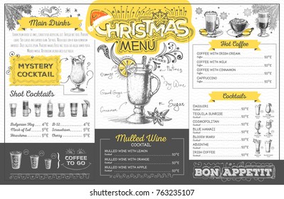 Vintage christmas menu design. Restaurant menu