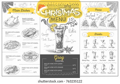 Vintage christmas menu design. Restaurant menu