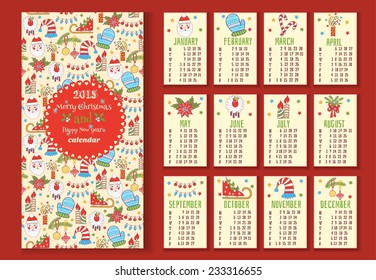 Vintage Christmas and New Year calendar with greeting stickers of cute winter elements, icons, typography, greeting and wishes. Have a very merry Christmas. Good for winter design cards or posters.