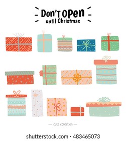 Vintage Christmas and New Year elements. Vector illustration. New Year toys and  decorations. Isolated. Christmas typography and wishes. Good for winter design, cards or posters. White background.