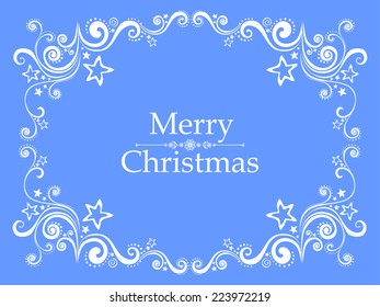 Vintage Christmas and New Year frame. Celebration blue background with star and place for your text. Vector Illustration 