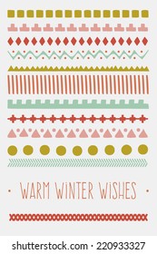 Vintage Christmas and New Year greeting card with cute winter ornament pattern. Vector illustration. Cay be used for winter hipster design, cards, posters and many other.