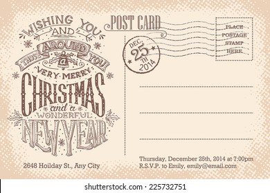 Vintage Christmas and New Year holiday party invitation postcard