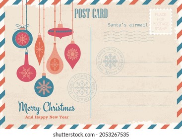 Vintage Christmas and New Year invitation postcard. Christmas mail. Vector template