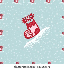 Vintage christmas pattern. Holiday hand drawn sketch Christmas and New Year seamless background. Vector illustration