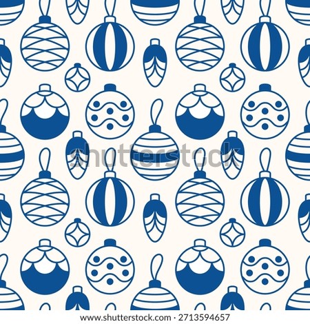 Vintage Christmas pattern. Christmas tree decorations in linear style. Minimalistic winter background