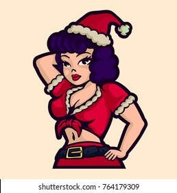 Vintage Christmas Pinup Woman Posing Santa Stock Vector Royalty Free Shutterstock