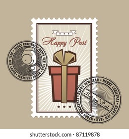 Vintage Christmas postage set. Vector illustration