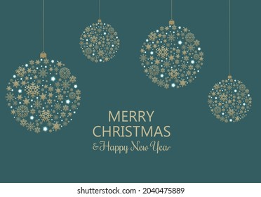 Vintage Christmas Postcard With Christmas Balls, Vector Illustration