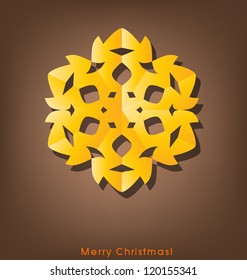 Vintage Christmas postcard with origami snowflake, vector illustration.
