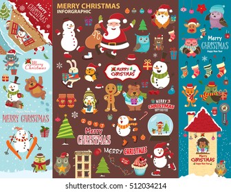 Vintage Christmas poster design with Christmas characters.