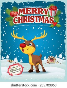 Vintage Christmas poster design with deer 