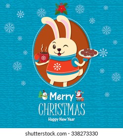 Vintage Christmas poster design with rabbit