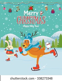 Vintage Christmas poster design with reindeer