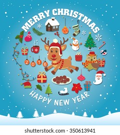 Vintage Christmas poster design with reindeer