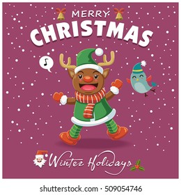 Vintage Christmas poster design with reindeer character.