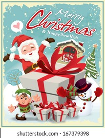 Vintage Christmas poster design with Santa Claus