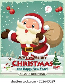 Vintage Christmas poster design with Santa Claus & snowman