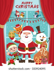 Vintage Christmas poster design and Santa Claus
