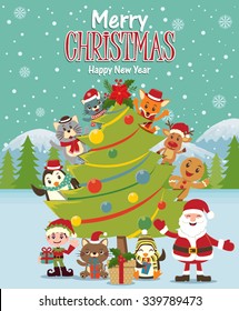 Vintage Christmas poster design with Santa Claus