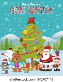 Vintage Christmas poster design with Santa Claus