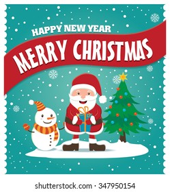 Vintage Christmas poster design with Santa Claus