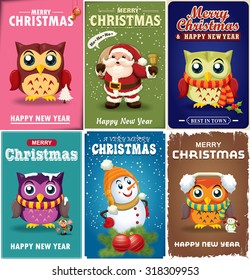 Vintage Christmas poster design set